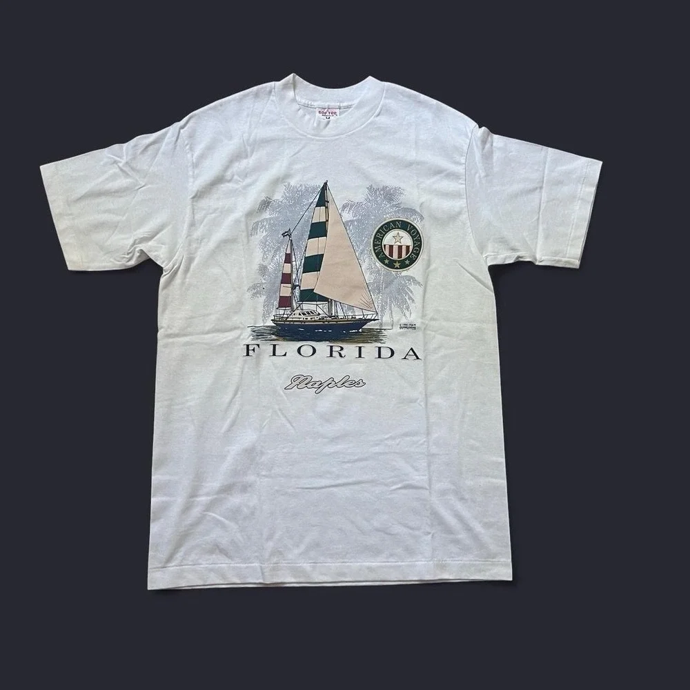 Florida Naples Sailboat Graphic T-Shirt Made In USA Vintage 1995 Single Stitch